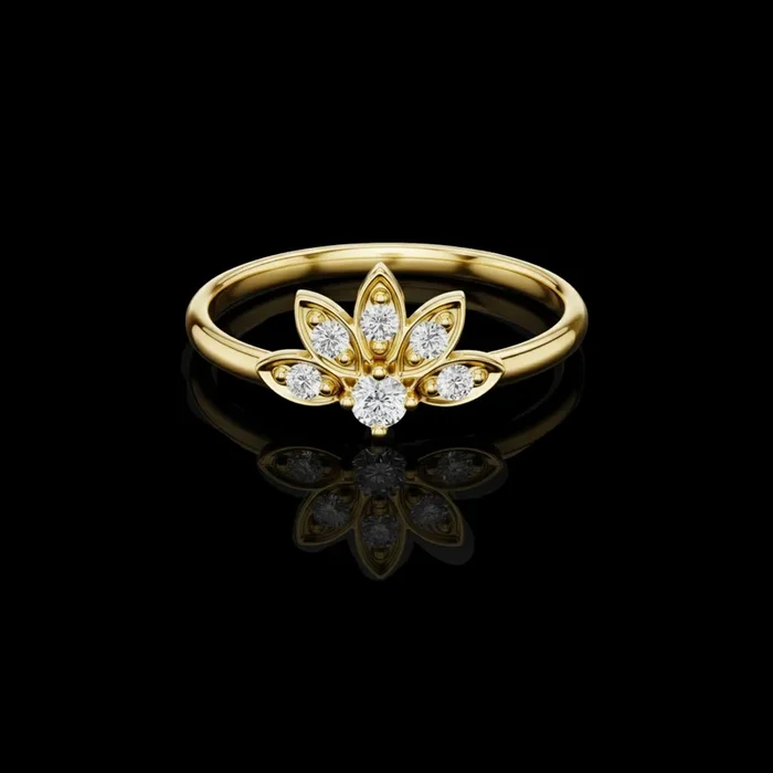 0.035 CT Exquisite Lotus Inspired Ring Featuring a Moissanite Diamond Petal Cluster Design