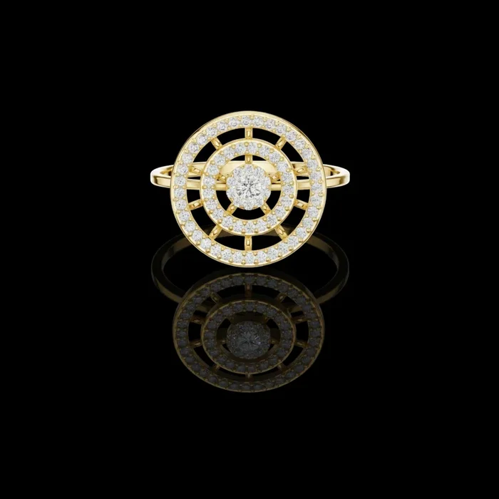 0.041 CT Radiant Halo Concentric Lab Grown Diamond Ring With Multi-Layered Circle Design