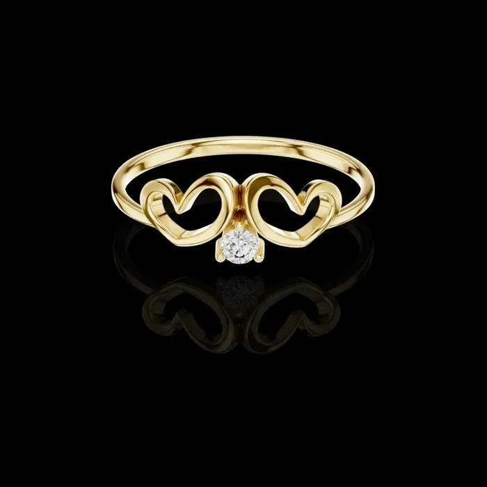 0.05 TCW Double Heart Embrace Solitaire Lab Grown Diamond Ring Dainty Love Symbol Jewelry for Women