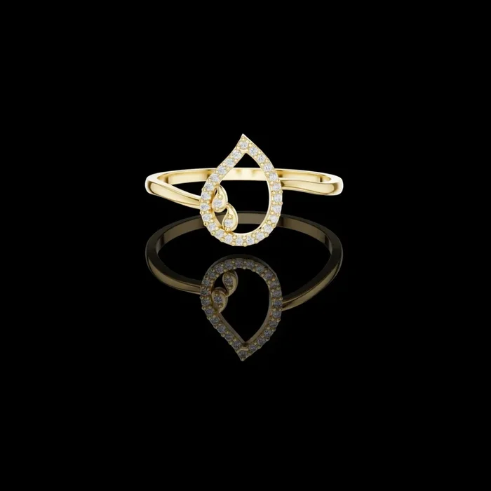 0.05 TCW Teardrop Shaped Open Halo Lab Grown Ring with Pave Diamonds Delicate Dewdrop Design