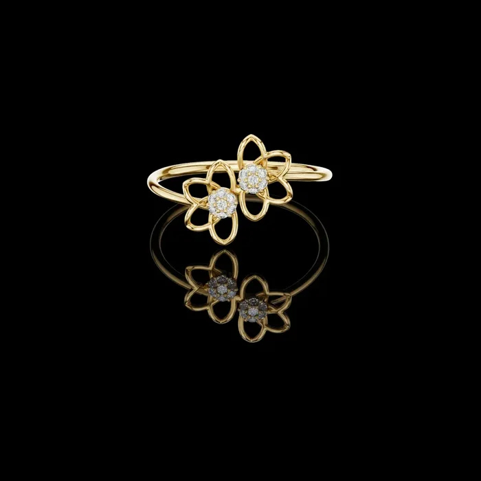 0.056 TCW Ethereal Twin Blossom Ring with Brilliant Round Moissanite Diamond Accents