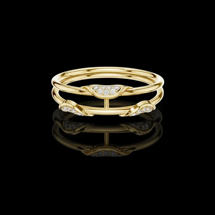 0.073 TCW Elegant Double Layer Gold Ring with Sparkling Curved Lab Grown Diamond Details Contemporary Luxury Design
