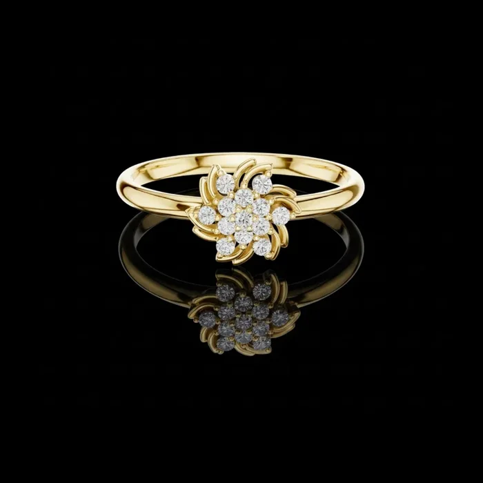 0.078 TCW Swirling Floral Cluster Lab Diamond in Round Cut Sparkling Everyday Fine Ring