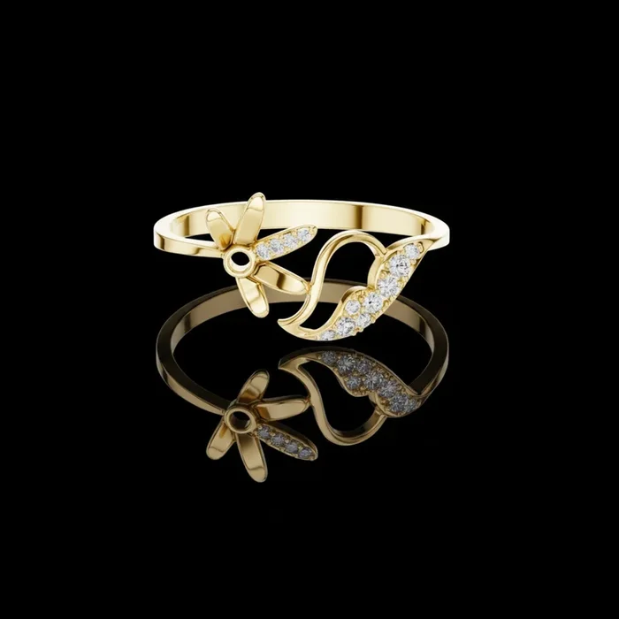 0.087 TCW Radiant Petal & Leaf Lab Grown Diamond Gold Ring Elegant Accent Botanical Jewelry