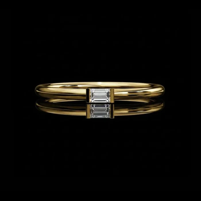 0.11 CT Minimalist Baguette Cut Moissanite Diamond Solitaire Ring By Ivevar Luxury
