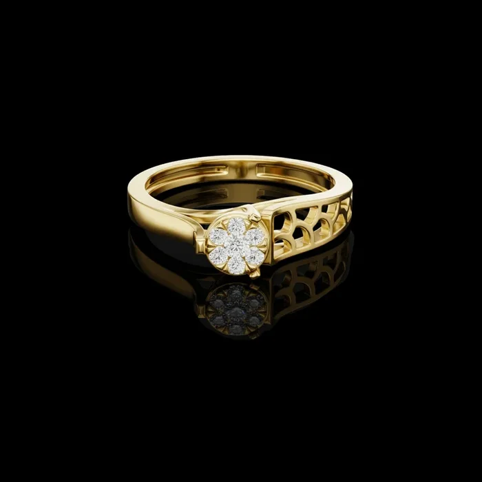 0.12 TCW Blossom Moissanite Diamond Cluster Ring with Intricate Openwork Band