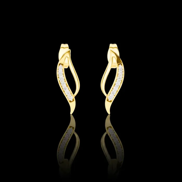 0.14 TCW Serenova Curve Moissanite Diamond Gold Stud Earrings with Fluid Open Arc Design For Gift