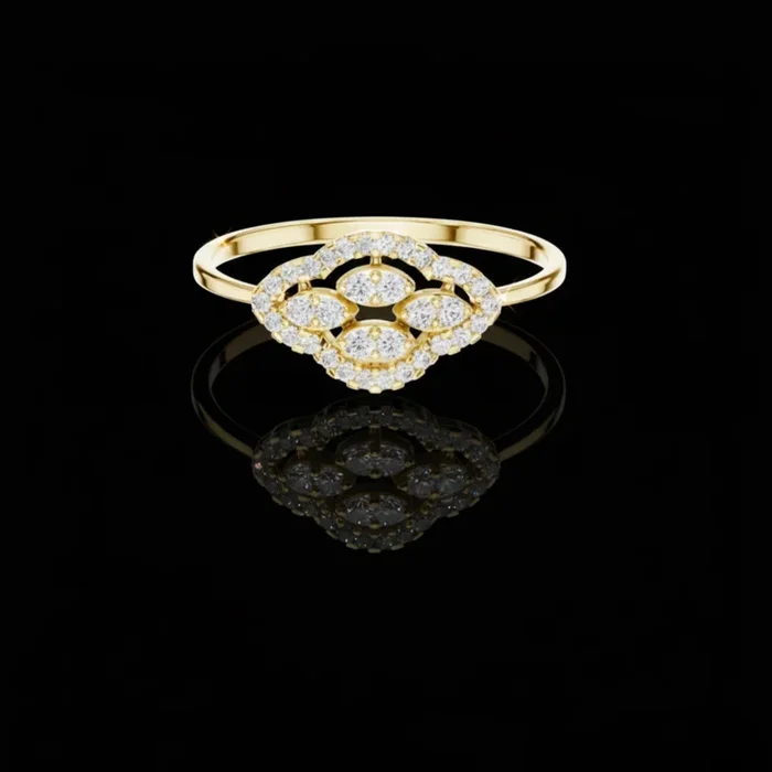 0.18 TCW Elegant Petal Marquise Floral Cluster Ring with Dazzling Round Moissanite Diamond Accents