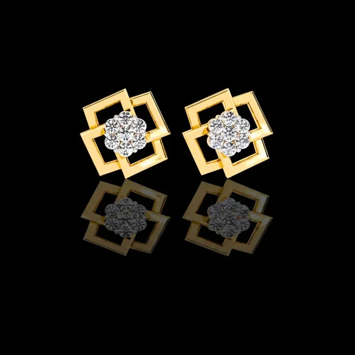 0.21 TCW Premium Geometric Square Motif Lab grown Earrings Highlighting a Brilliant Center Cluster Design