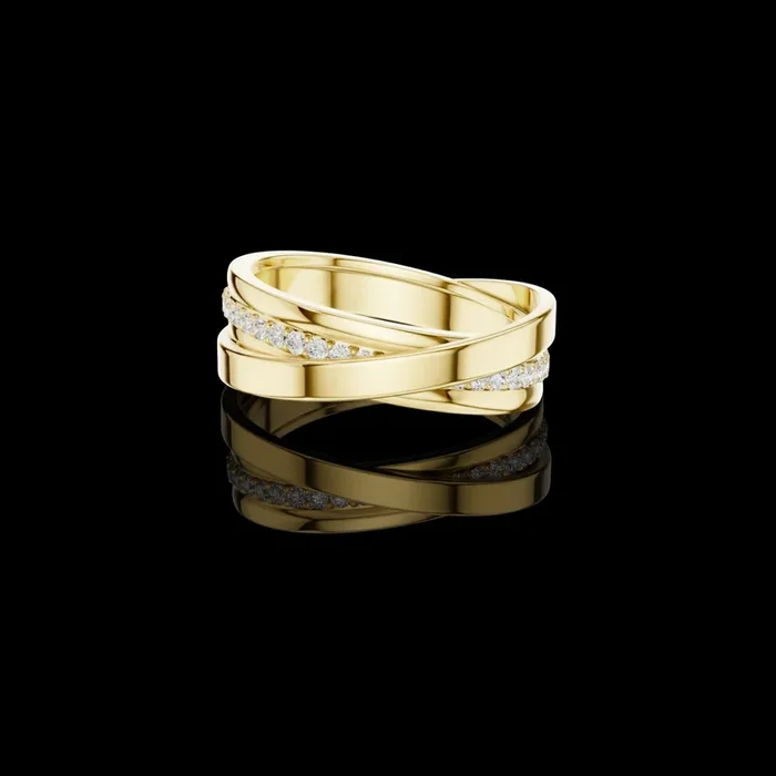 0.29 TCW Golden Embrace Intertwined Moissanite Diamond Band with Modern Crossover Design