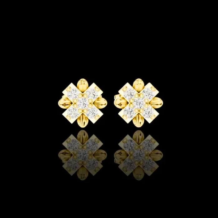 0.31 TCW Floral Cross Moissanite Diamond Stud Earrings with Sculpted Petal Motif Cluster