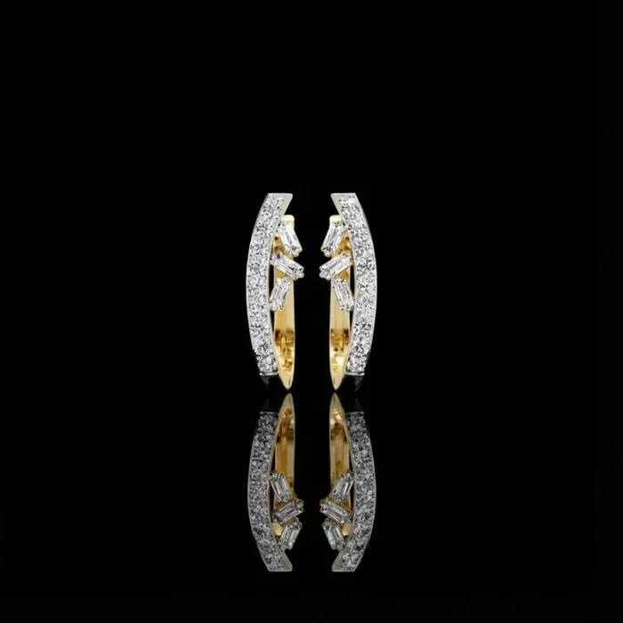 0.37 TCW Sparkling Lab Grown Diamond Studs Baguette and Round Diamond Curved Hoop Earrings
