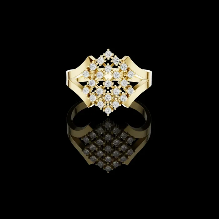 0.41 TCW Opulent Floral Constellation Moissanite Round Diamond Cluster Ring in Polished Gold