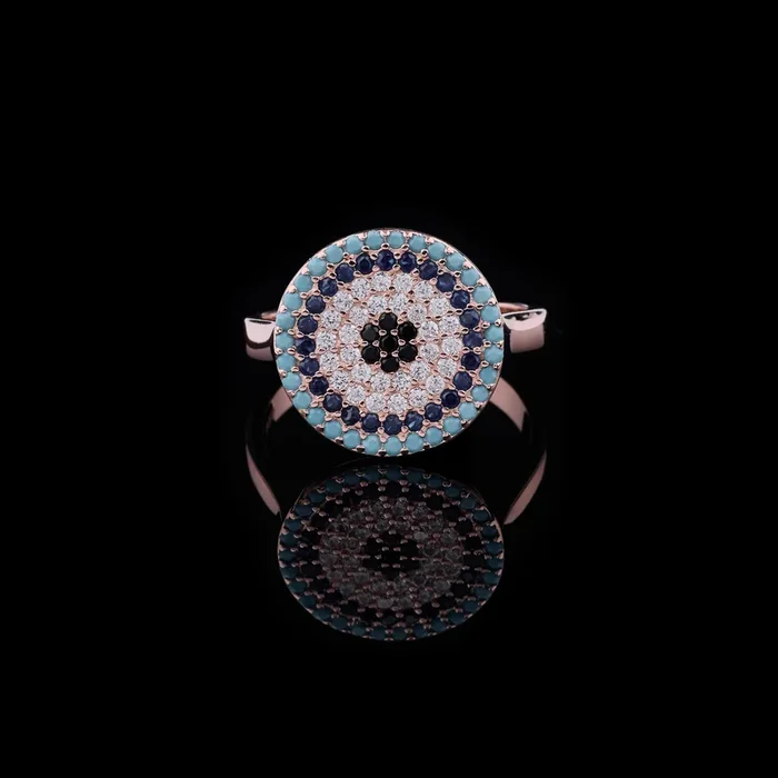 0.45 TCW Evil Eye Lab Grown Round Diamond Ring in Dainty Protection Symbol Statement Jewelry