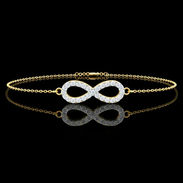 0.45 TCW Sparkling Round Cut Moissanite Diamond Pave Infinity Symbol Bracelet in Gold Chain Design