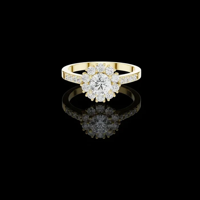0.50 CT Dazzling Round Brilliant Cut Moissanite Diamond Halo Ring with Pave Set Diamond Band