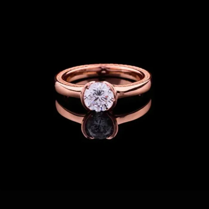 0.50 TCW Sparkling Round Moissanite Diamond Half Bezel Engagement Ring For Her