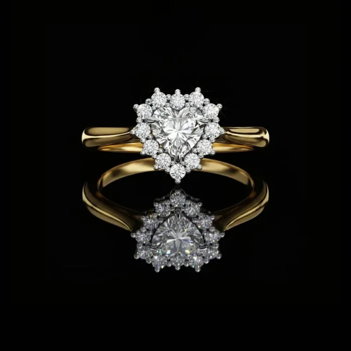 0.59 CT Romantic Heart-Shaped Moissanite Diamond Halo Ring Set in Captivating Symbol of Love