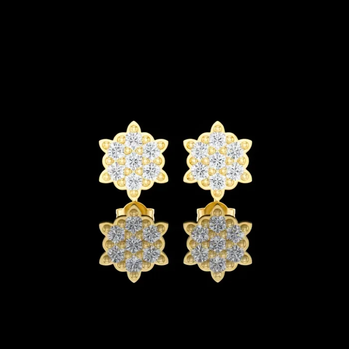 0.64 TCW Celestial Bloom Moissanite Diamond Cluster Gold Stud Earrings with Petal Inspired Floral Geometry For Party