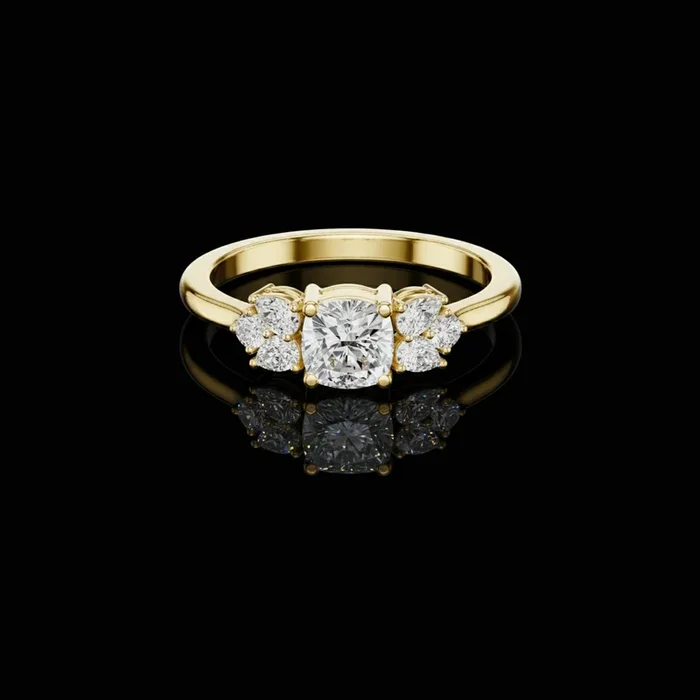 0.65 CT Designer Cushion Cut Moissanite Diamond Ring with Floral Cluster Side Accents
