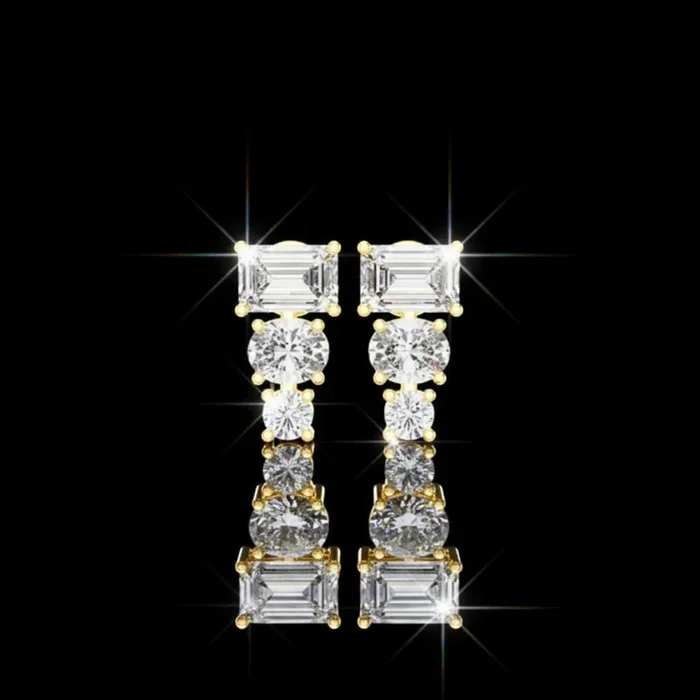 0.66 CT Trinity Glow Emerald and Round and Oval Cut Lab Grown Diamond Drop Earrings
