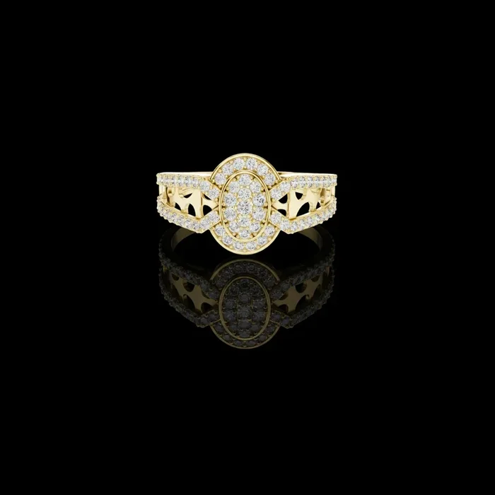 0.69 TCW Elegant Round Cut Lab Grown Diamond with Pave Split shank Cluster Statement Bridal Ring Luxury Jewelry
