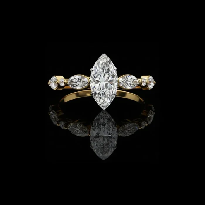 0.82 CT Elegant Marquise Cut Moissanite Diamond Ring with Side Stones Fine Jewelry for Her