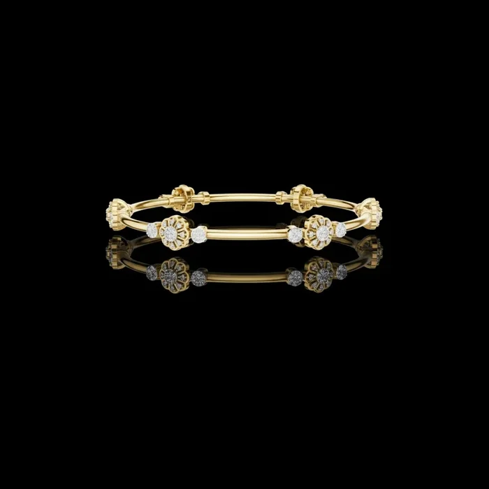 0.82 TCW Elegant Moissanite Diamond Floral Bangle Bracelet with Intricate Bloom Motifs