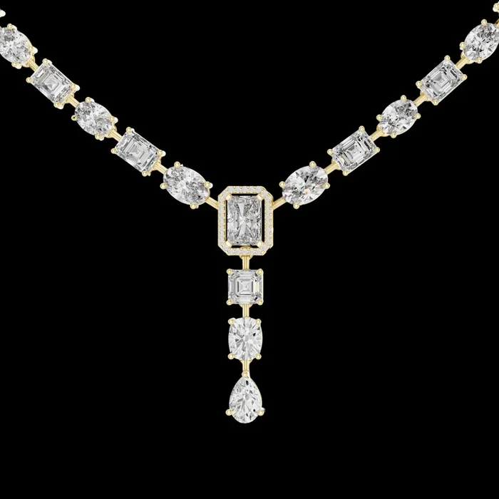 0.88 CT Stunning Lab Grown Emerald Cut & Mixed Cuts Y-Style Diamond Necklace with A Statement of Royal