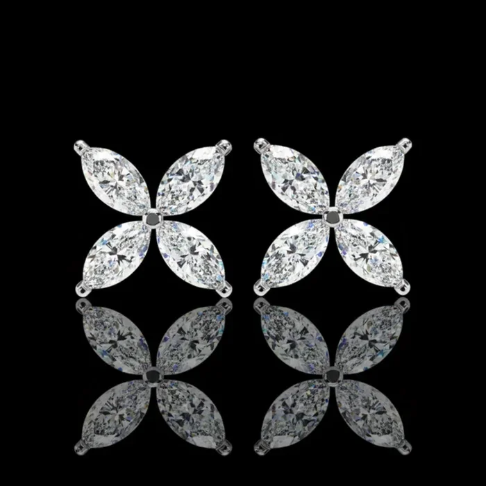 0.88 TCW Contemporary Luxury Marquise Cut Lab Grown Diamond Four Petal Floral Stud Earring