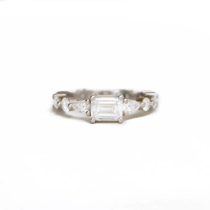 1.00 Carat East West Emerald Cut Mosaic Diamond Ring
