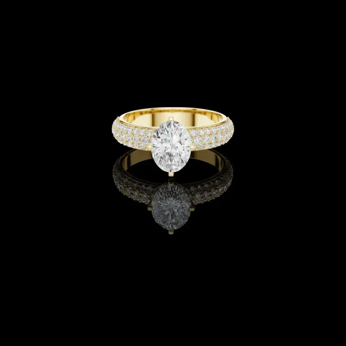 1.00 CT Glamorous Oval Cut Moissanite Diamond Ring with Triple Pave Diamond Band