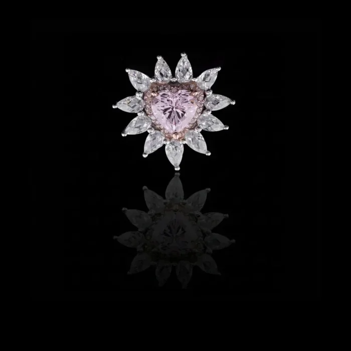 1.00 CT Heart-Cut Pink Gem Ring Surrounded by Lab Grown Pear Diamond Petals