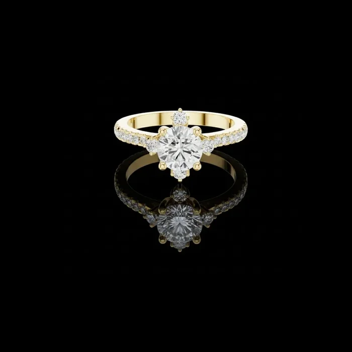 1.00 CT Imperial Round Lab Diamond Ring with Pave Gold Band and Floating Accent Stones For Love
