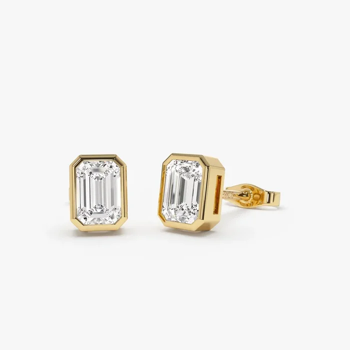 1.00 ctw 14k Bezel Setting Emerald Cut Lab Grown Diamond Studs – Eliana
