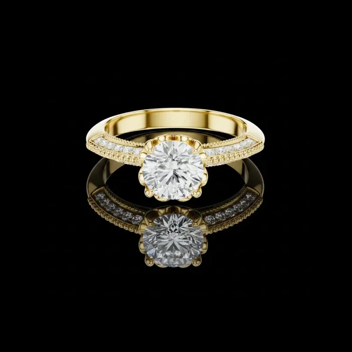 1.01 CT Vintage-Inspired Floral Round Moissanite Diamond Ring in Gold with Pavé Accents For Wedding Gift