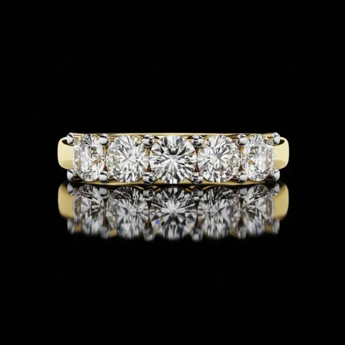 1.03 TCW Five Stone Moissanite Diamond Band Classic Round Cut Anniversary Band for her
