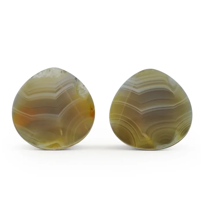 1 & 1/4″ (32mm) Timor Agate Teardrop Double Flare Plugs Version 4