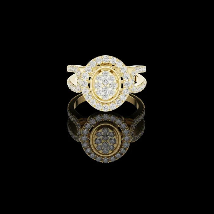 1.04 TCW Elegant Oval shaped Bloom Lab Grown Round Diamond Halo Ring with Split Shank Pave Band