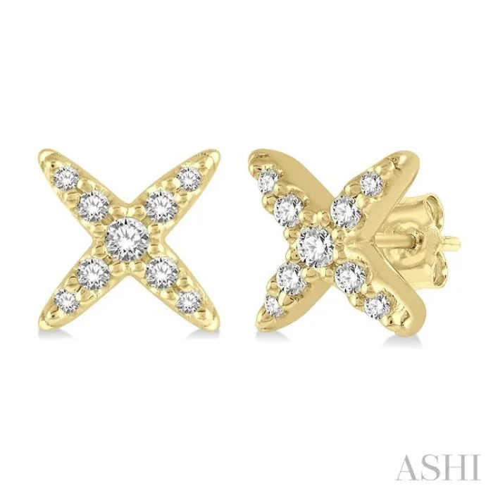 1/10 Ctw ‘X’ Shape Round Cut Diamond Petite Fashion Earring in 10K Yellow Gold