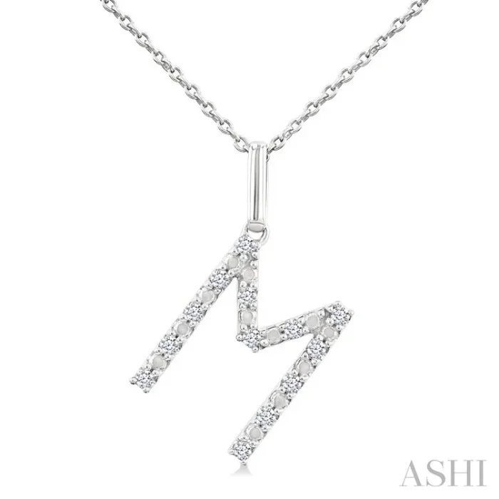 1/10 Ctw Initial ‘M’ Round Cut Diamond Fashion Pendant With Chain in Sterling Silver