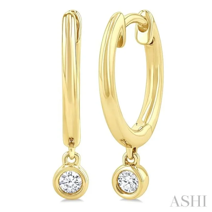 1/10 Ctw Petite Bezel Drop Round Cut Diamond Fashion Huggies in 10K Yellow Gold
