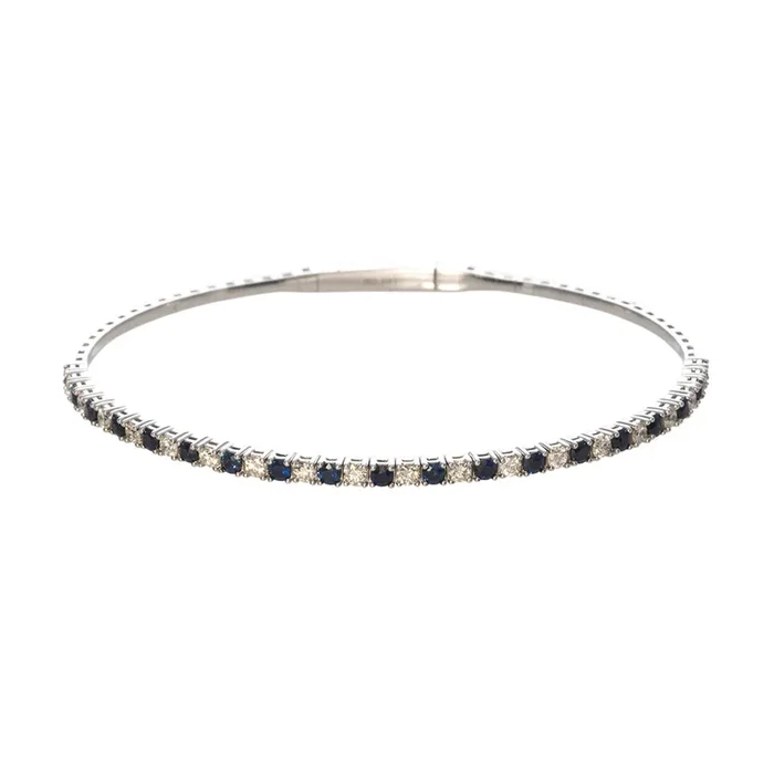 1.14ctw Sapphire & .72ctw Diamond 14K White Gold Flexible Bangle