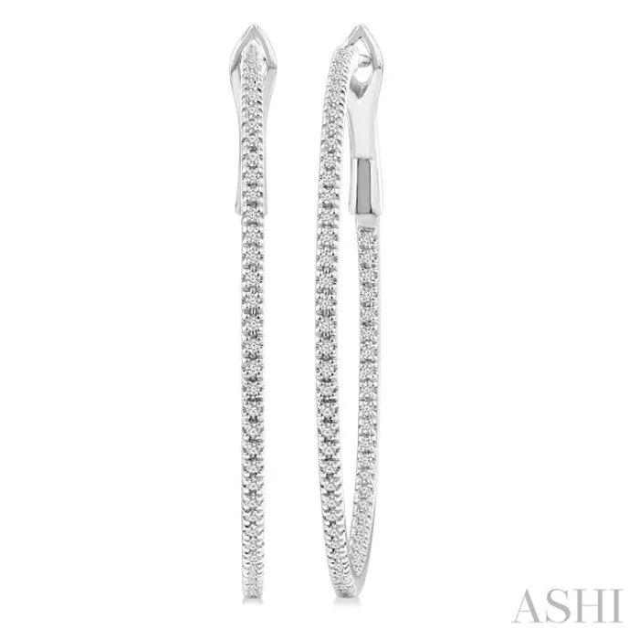 1/2 Ctw Inside & Outside Round Cut Diamond Hoop Earring in 14K White Gold