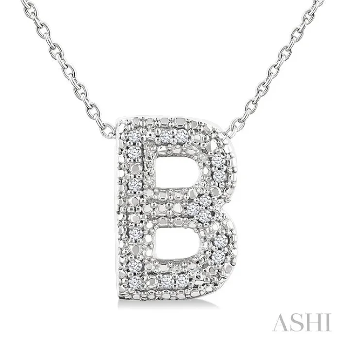 1/20 Ctw Bubble Accent Initial ‘B’ Round Cut Diamond Fashion Pendant With Chain in Sterling Silver