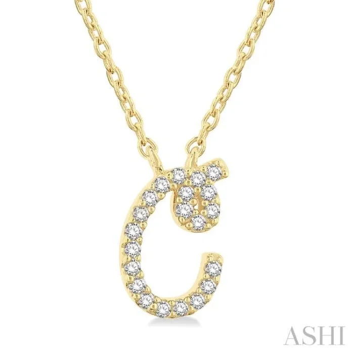 1/20 Ctw Initial ‘C’ Round cut Diamond Pendant With Chain in 14K Yellow Gold