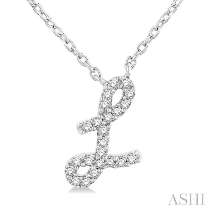 1/20 Ctw Initial ‘L’ Round cut Diamond Pendant With Chain in 10K White Gold