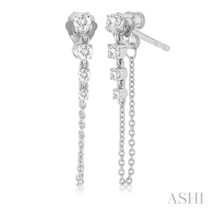 1/3 Ctw Journey Round Cut Diamond Fashion Long Chain Earring in 14K White Gold