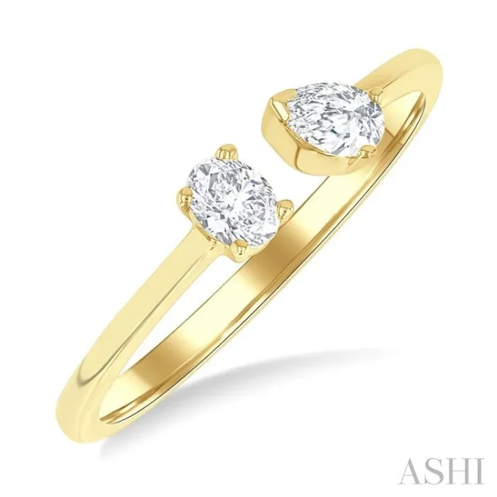 1/3 Ctw Toi Et Moi Oval and Pear Cut Diamond Open Fashion Ring in 14K Yellow Gold