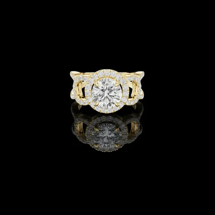 1.50 CT Elegant Round Brilliant Center Lab Grown Diamond Pave Halo & Split Shank Wedding Ring For Her